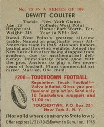 1948 Bowman #73 DeWitt Coulter Back