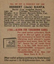 1948 Bowman #89 Herbert Banta Back