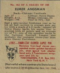 1948 Bowman #102 Elmer Angsman Back