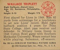 1950 Bowman #109 Wallace Triplett Back