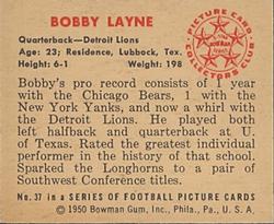 1950 Bowman #37 Bobby Layne Back