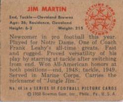 1950 Bowman #44 Jim Martin Back