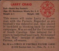1950 Bowman #10 Larry Craig Back