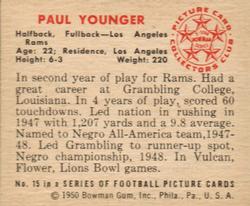 1950 Bowman #15 Paul Younger Back