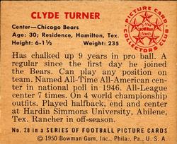 1950 Bowman #28 Clyde Turner Back