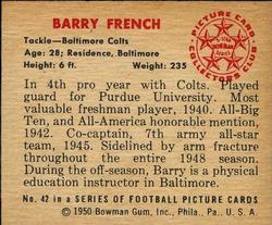 1950 Bowman #42 Barry French Back