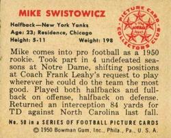 1950 Bowman #50 Mike Swistowicz Back