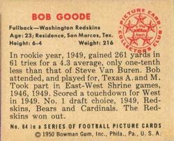 1950 Bowman #64 Bob Goode Back