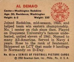 1950 Bowman #65 Al Demao Back