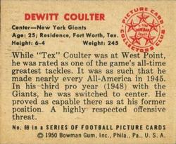 1950 Bowman #69 DeWitt Coulter Back