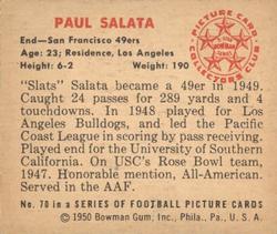1950 Bowman #70 Paul Salata Back