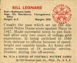 1950 Bowman #76 Bill Leonard Back