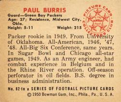 1950 Bowman #82 Paul Burris Back