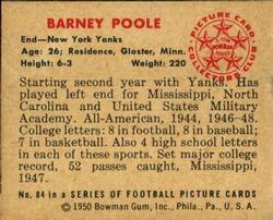 1950 Bowman #84 Barney Poole Back