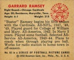 1950 Bowman #92 Garrard Ramsey Back