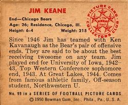 1950 Bowman #99 Jim Keane Back