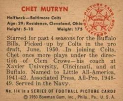 1950 Bowman #114 Chet Mutryn Back
