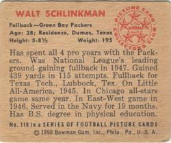 1950 Bowman #119 Walt Schlinkman Back