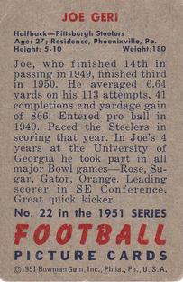 1951 Bowman #22 Joe Geri Back
