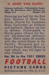 1951 Bowman #84 Ebert Van Buren Back