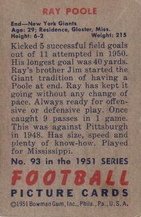 1951 Bowman #93 Ray Poole Back