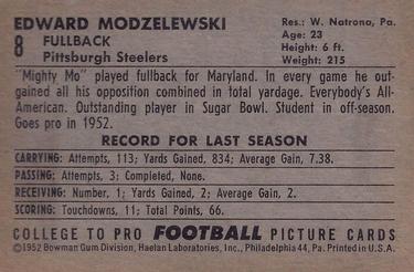 1952 Bowman Large #8 Ed Modzelewski Back