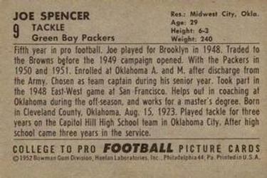 1952 Bowman Large #9 Joe Spencer Back