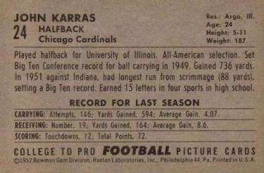 1952 Bowman Large #24 John Karras Back