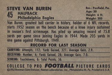 1952 Bowman Large #45 Steve Van Buren Back