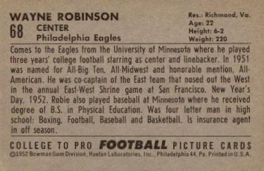 1952 Bowman Large #68 Wayne Robinson Back