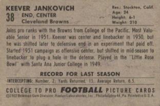 1952 Bowman Small #38 Keever Jankovich Back