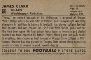 1952 Bowman Small #66 Jim Clark Back