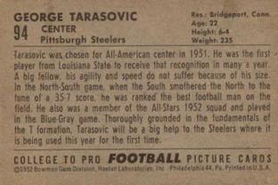 1952 Bowman Small #94 George Tarasovic Back