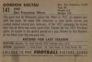 1952 Bowman Small #141 Gordon Soltau Back