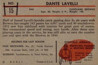 1953 Bowman #15 Dante Lavelli Back