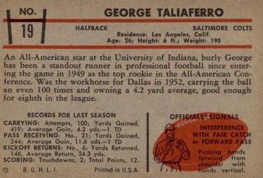 1953 Bowman #19 George Taliaferro Back
