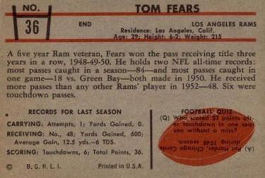 1953 Bowman #36 Tom Fears Back