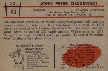 1953 Bowman #45 John Olszewski Back