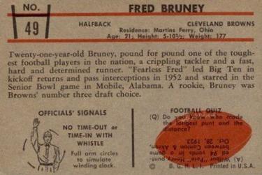1953 Bowman #49 Fred Bruney Back