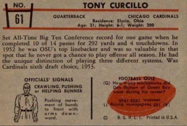 1953 Bowman #61 Tony Curcillo Back