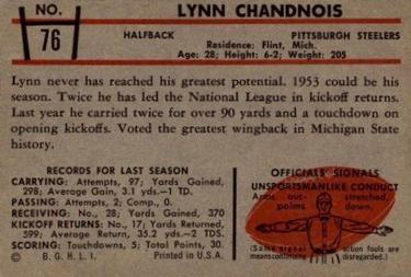 1953 Bowman #76 Lynn Chandnois Back