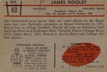 1953 Bowman #80 Jim Dooley Back
