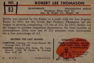 1953 Bowman #83 Bobby Thomason Back