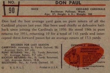 1953 Bowman #90 Don Paul Back