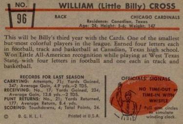 1953 Bowman #96 Billy Cross Back