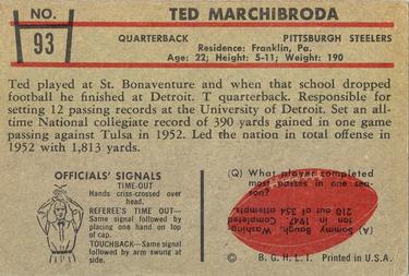 1953 Bowman #93 Ted Marchibroda Back