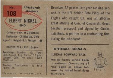 1954 Bowman #108 Elbert Nickel Back