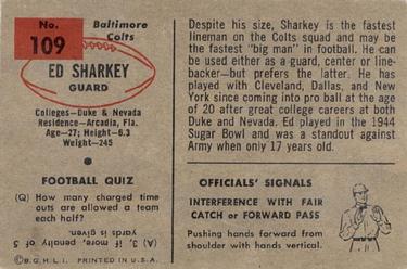1954 Bowman #109 Ed Sharkey Back
