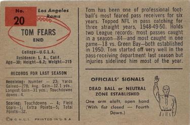 1954 Bowman #20 Tom Fears Back