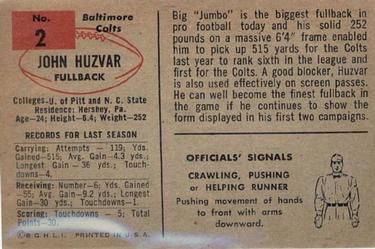 1954 Bowman #2 John Huzvar Back